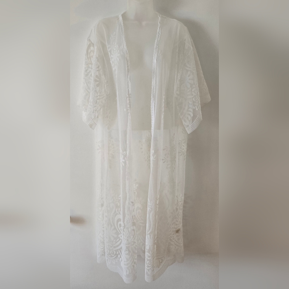 Mele E Pere Swimsuit Cover Up Mesh Sheer Textured Design Maxi White Large